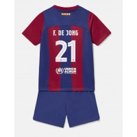 Camiseta Barcelona Frenkie de Jong #21 Primera Equipación para niños 2023-24 manga corta (+ pantalones cortos)